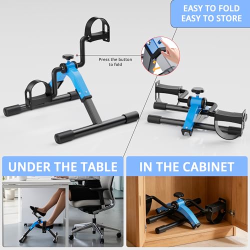 Mini Folding Pedal Exerciser Under Desk Bike for Arms & Legs - Blue