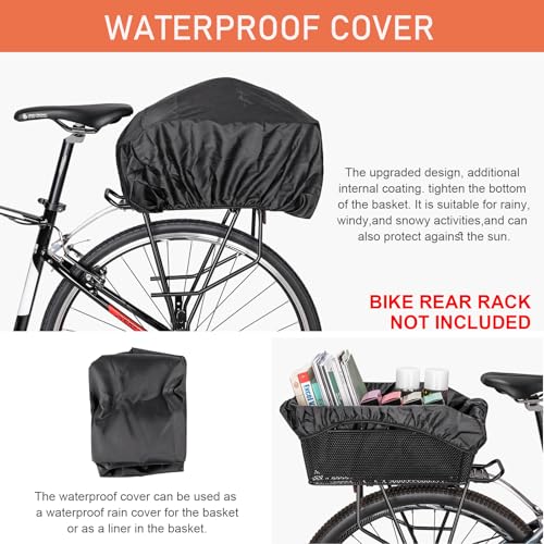 Large Rear Bike Basket with Waterproof Cover & Cargo Net