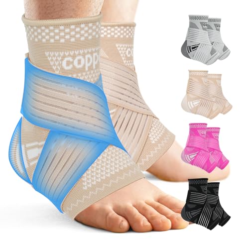 Adjustable Copper Ankle Brace for Men & Women - Large Skin Tone