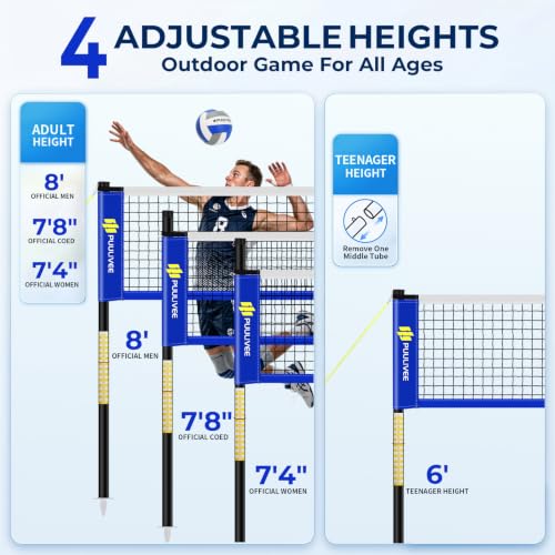Outdoor Volleyball Net Set - 32ft/16ft Blue+White, Adjustable Poles