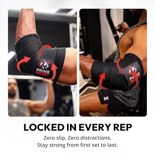 Hybrid Elbow Wraps for Weightlifting - Compression Sleeve & Adjustable Support - Black, Large