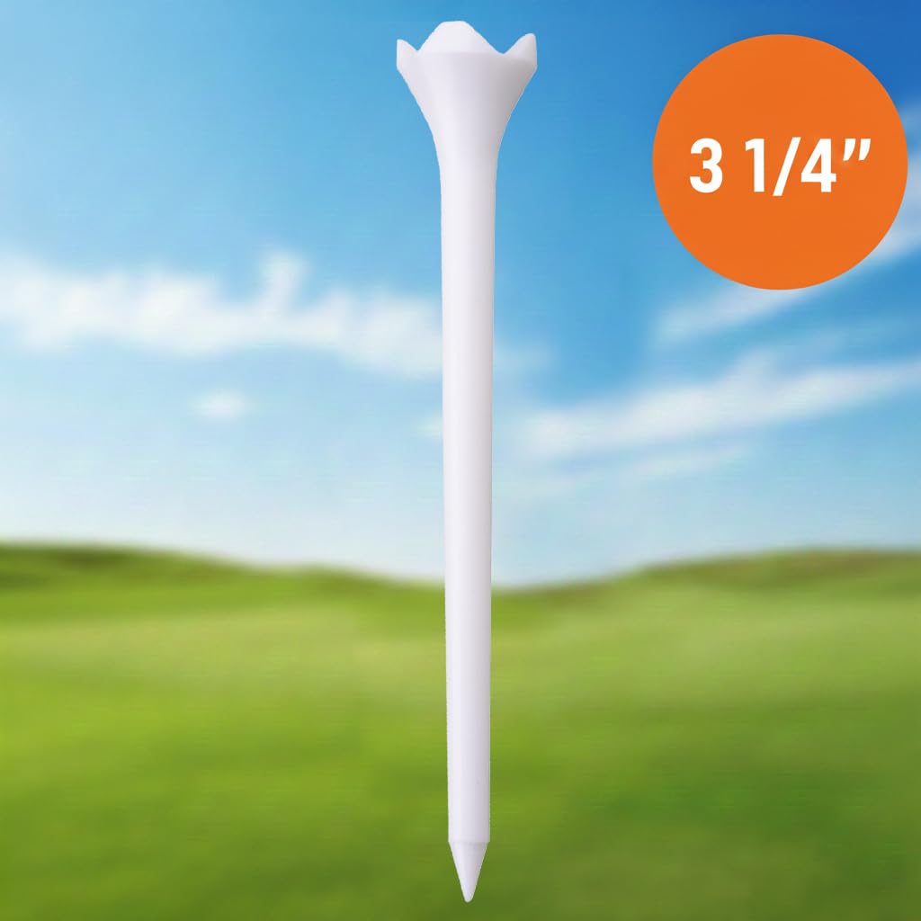 Hampton Distribution White Plastic Golf Tees, 100 Count, Golf Tees 3 1/4 Inch