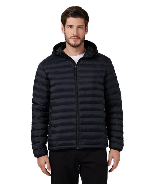 32 Degrees Heat Men’s Lightweight Packable Hooded Jacket – Water Resistant Travel Puffer, Black, X-Large