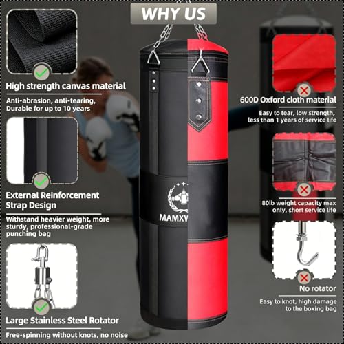 Mamxwaga 4FT Black Canvas Heavy Boxing Punching Bag for Kickboxing & Martial Arts