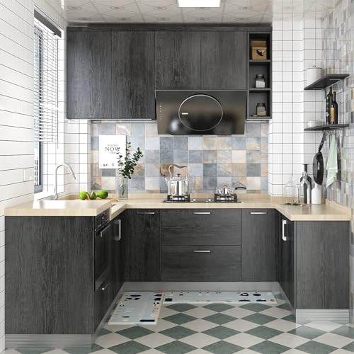AbaBoorty Black Gray Wood Grain Contact Paper for Cabinets Desk Wood Wallpaper Self Adhesive Peel and Stick Wallpaper Removable Wood Paper Drawer Shelves Kitchen Countertops Cupboards 15.8"x78.8"
