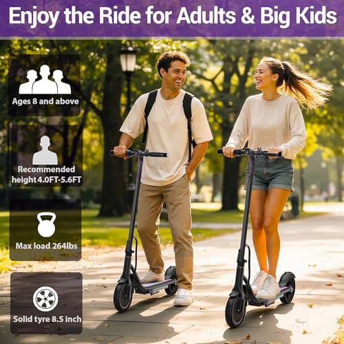Electric Scooter for Adults - Folding E-Scooter, 350W Motor, 16 MPH, 19 Miles Range, Dual Brakes, APP - Purple-Black