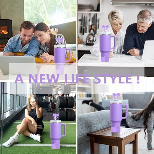 Silicone Tumbler Accessory Set with Bow Straw Cover & Boot - Purple
