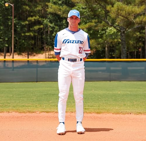 Men's Baseball Piped Pants - Mizuno Adult Premium Game Uniform White/Navy Medium