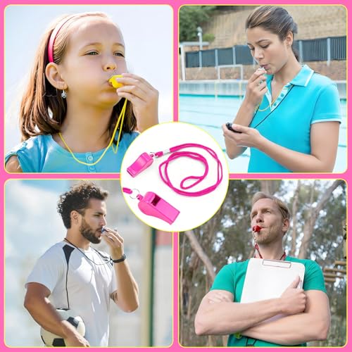 Pink Emergency Whistle with Lanyard - Loud Crisp Sound (2 Pack)