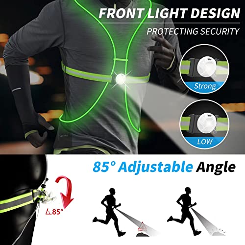 Ni-SHEN Green Reflective Running Vest with Front LED Light for Night Safety