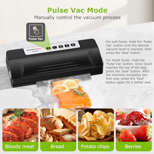 Bonsenkitchen Vacuum Sealer Machine for Food Storage,Black-Silver