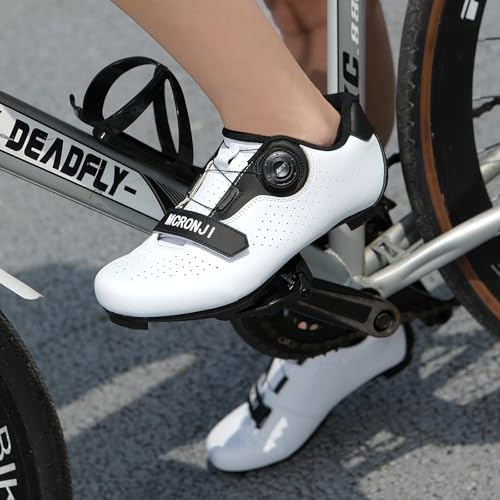 Unisex Cycling Shoes with Delta Cleats - White, Size 14.5 Women/12 Men