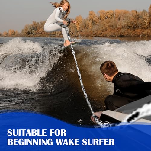 25ft Wakesurf Rope and Handle - Floating, Non-Slip Grip, White & Black