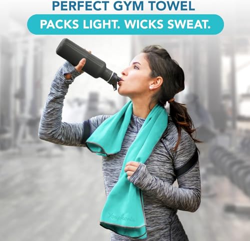 Microfiber Travel Towel - Fast Drying Lightweight - Mint/Gray 12" x 24"