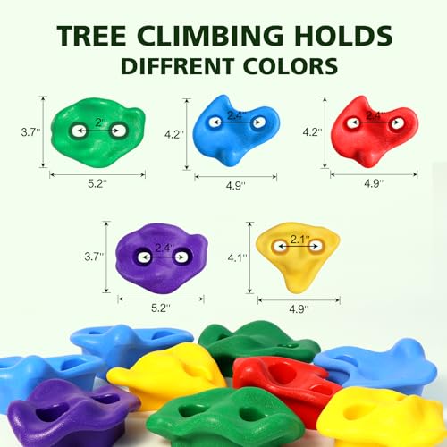 12 Ninja Tree Climbing Holds for Kids - Multicolor Set with Ratchet Straps