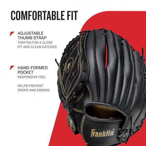 Franklin Sports Field Master Baseball Glove Left Hand Throw 14" Black/Gold Basket Web