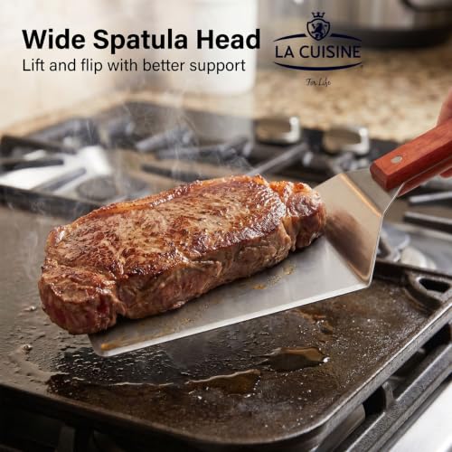 La Cuisine Extra-Wide Stainless Steel Spatula 5x6" with Wooden Handle for BBQ & Griddling