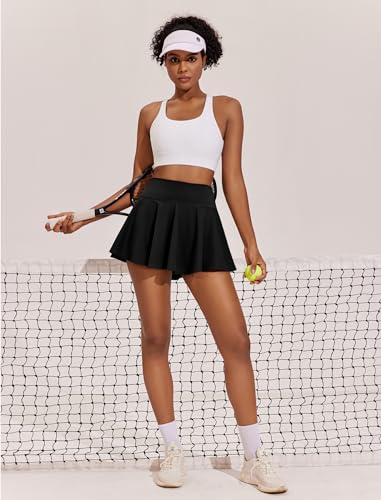 Women's 14" Pleated Athletic Tennis Skirt with Pockets - High Waist, Tummy Control