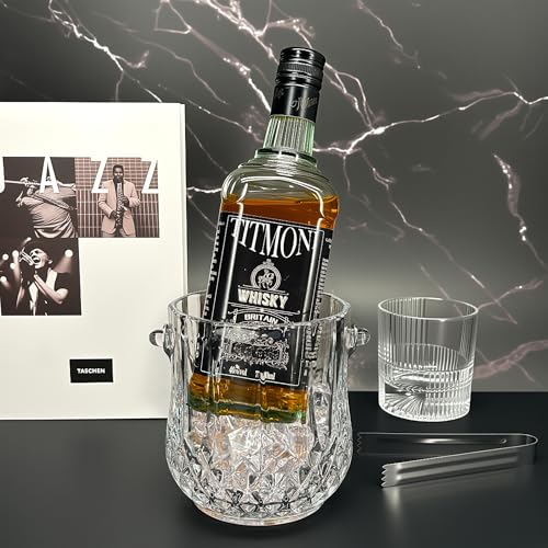 Glass Ice Bucket with Handle & Tongs - 1000ml Portable Party Cooler