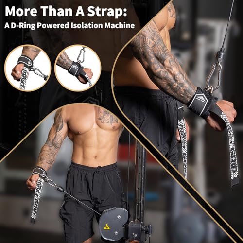 Weightlifting Wrist Straps with D Rings - Black-White, M (6.3-8.3 Inch)