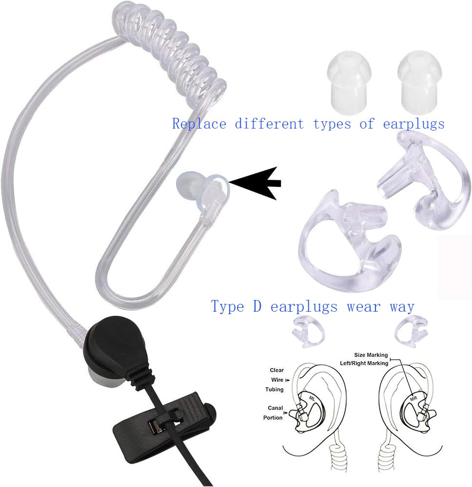 CYen Walkie Talkie Earpiece, Acoustic Tube Headset with PTTVOX, 2 Pin,Compatible with Kenwood pxton 2 Way Radio, Two Way Radio Headset with Mic(2 Pack)
