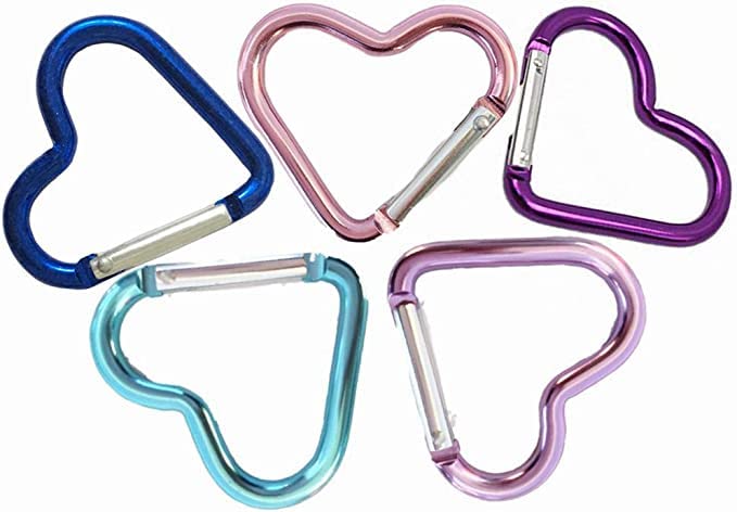 Heart Shaped Carabiner Clips - 5 Pack Assorted Colors