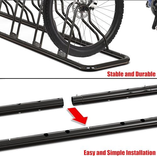 5-Bike Adjustable Floor Storage Rack - Heavy-Duty Steel, Black