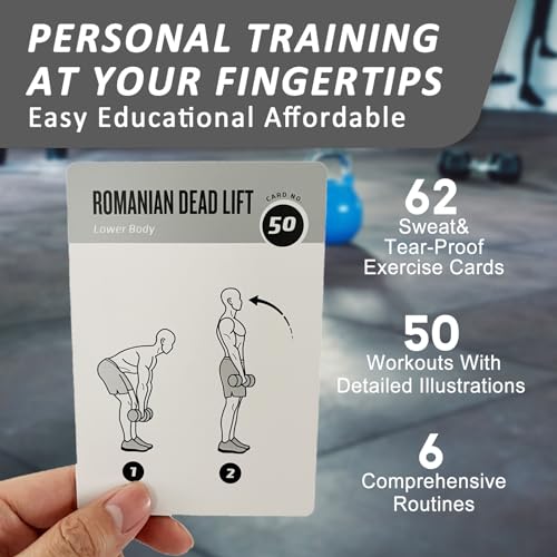 Dumbbell Workout Cards - 62 Large Exercise Cards for Strength Training