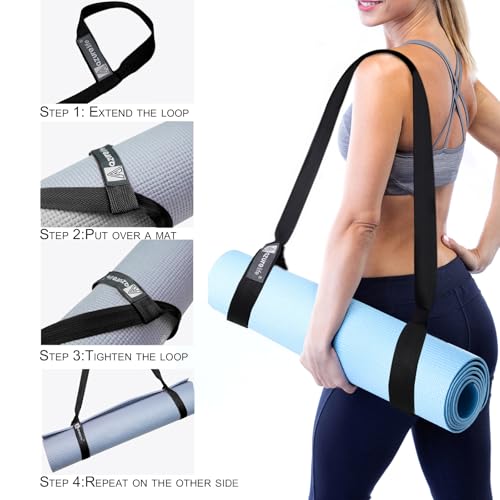 Yoga Mat Sling Strap - Easy-Cinch Carrying Holder for Yoga Mats - Black