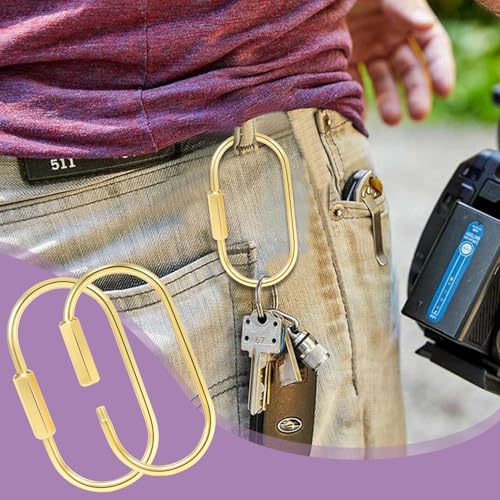 6-Pack Gold Carabiner Clips with Secure Locking Screw - 60mm