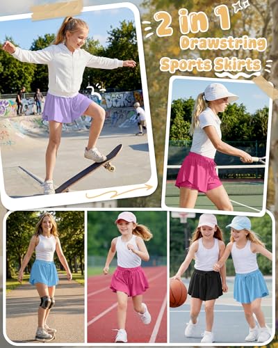Girls Athletic Butterfly Short Skort - 4 Pack 9-10 Years - Purple, Blue, Red, Black
