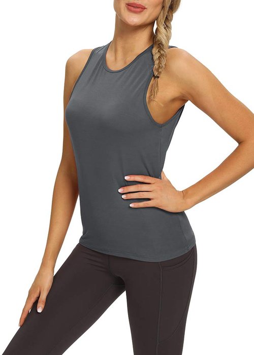 Mippo Workout Tops for Women Yoga Tops Open Back Workout Tanks Backless Shirts Sports Running Athletic Clothes Dark Gray L