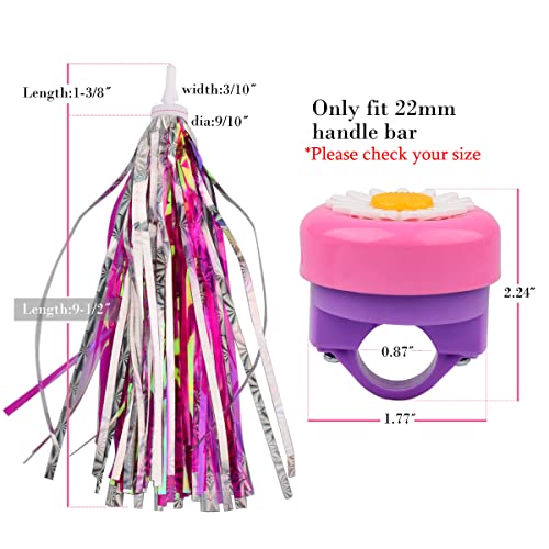 Kids Bicycle Bell & Streamers Set - Pink Bell + Shiny Pink Tassels