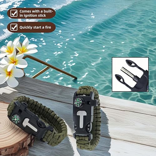 5-in-1 Survival Paracord Bracelet with Fire Starter & Compass - Green