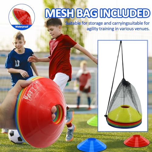 Agility Training Cones - 15 Pack Multi-Color with Carry Bag