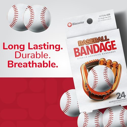 Baseball-Shaped Adhesive Bandages - Latex Free, 24 Count