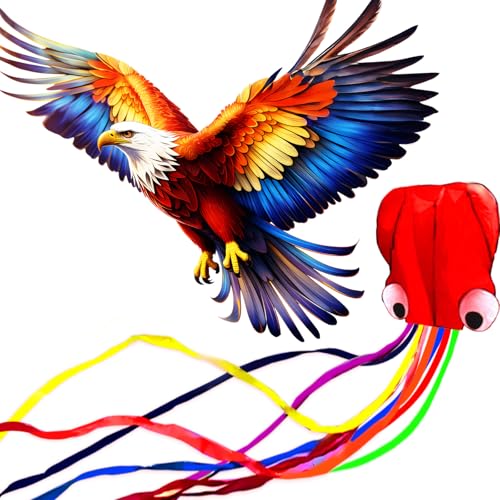 Colorful Eagle & Octopus Kites Set for Kids & Adults - Easy to Fly Outdoor Toys