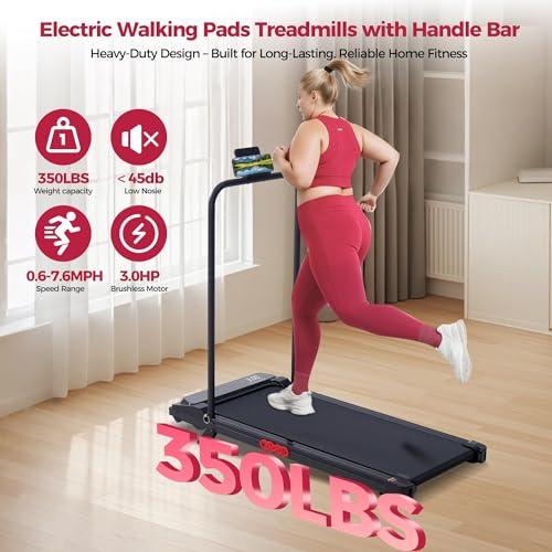 Compact Walking Pad Treadmill with Incline & Handle Bar - 350LBS
