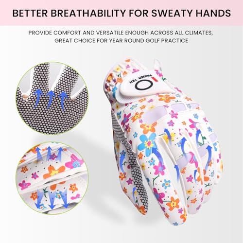 Finger Ten Women Golf Gloves - Left, Floral Pattern, Medium, Extra Grip