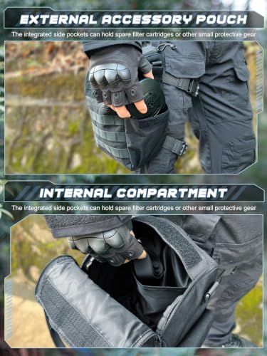 Black Quick-Access Gas Mask Pouch with Dual Side Pockets for Emergency & Outdoor Use