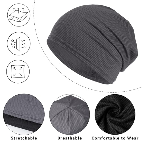 Breathable Summer Running Caps - 3 Pack Beanie Skull Caps - Black & Grey