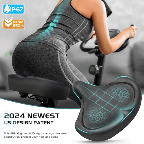 Extra Wide Bike Seat - Comfortable Saddle for Peloton & Electric Bikes - Black