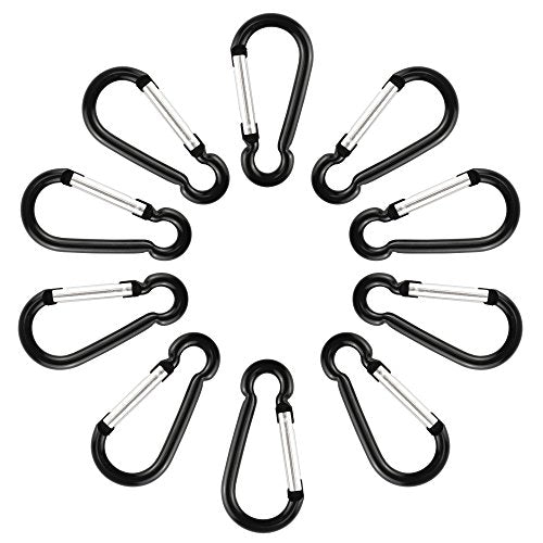 Aluminum Carabiner Clip 1.6 Inch - 10 Pack Black Snap Hook