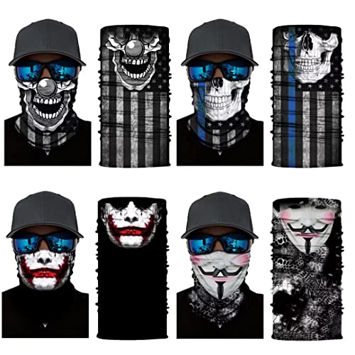 WYSUMMER 4/8Pcs Skull Face Gaiter Bandanas for Neck, Face & Head, Mix Skull-e-8pcs