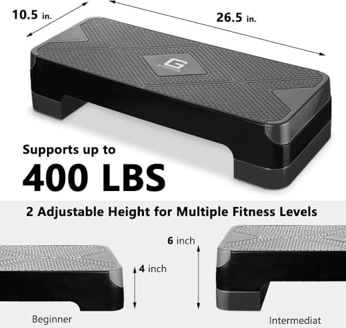 Adjustable Aerobic Stepper with 2 Risers - Dark Gray
