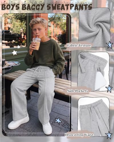 Joiceful Boys Baggy Sweatpants 7-16 Years Wide Leg Pants - White Heather / 13-14Y