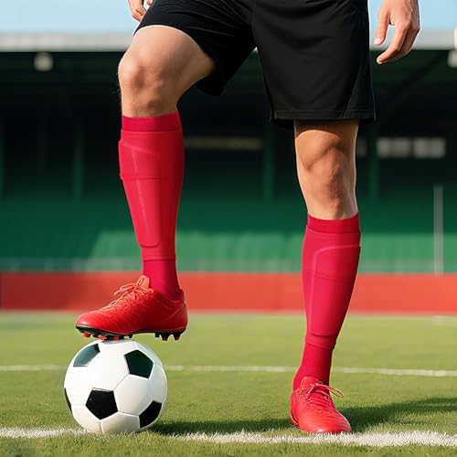 XZQTIVE Soccer Shin Guards Set with Sleeves and Socks, Kid/Youth M Red