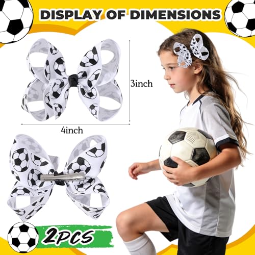 4-Inch Soccer Hair Bows for Girls - 2PCS Grosgrain Ribbon Clips
