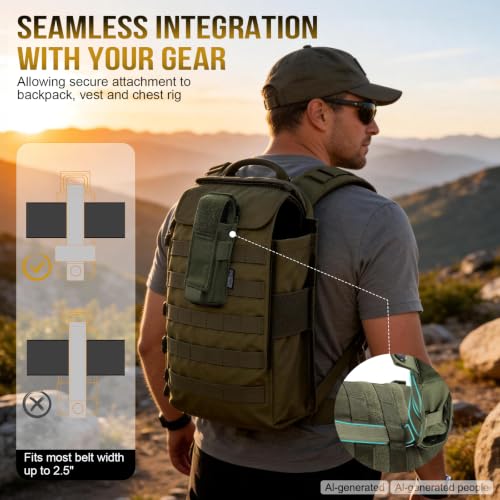Onetigris Green Molle Flashlight Holster 500D Nylon Tactical Pouch Belt Carry