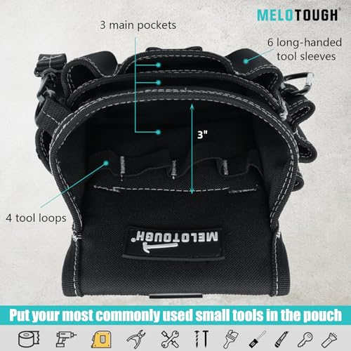 MELOTOUGH Electrician Tool Pouch with Belt Clip, 2 Inch Heavy Duty Work Belt Set for Men, Utility 13 Pockets Tool Pouch for Contractors & Roofing, Adjustable Carpenter Organizer Set